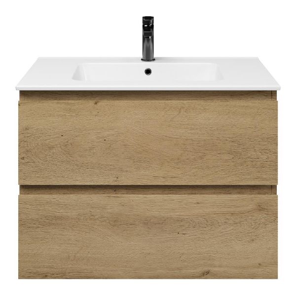 Zoutelande badmeubel 80 cm warm eiken met keramische Quadra wastafel wit glans