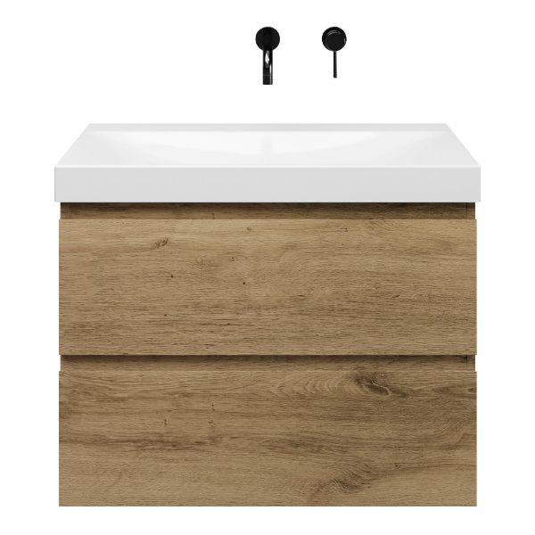 Zoutelande badmeubel 80 cm warm eiken met keramische Rockanje wastafel wit glans, zonder kraangat