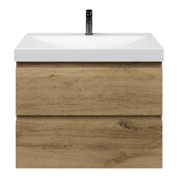 Zoutelande badmeubel 80 cm warm eiken met keramische Rockanje wastafel wit mat, 1 kraangat