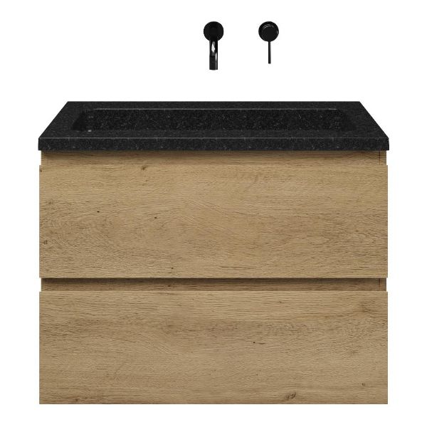 Zoutelande badmeubel 80 cm warm eiken met natuurstenen Square wastafel shanxi black