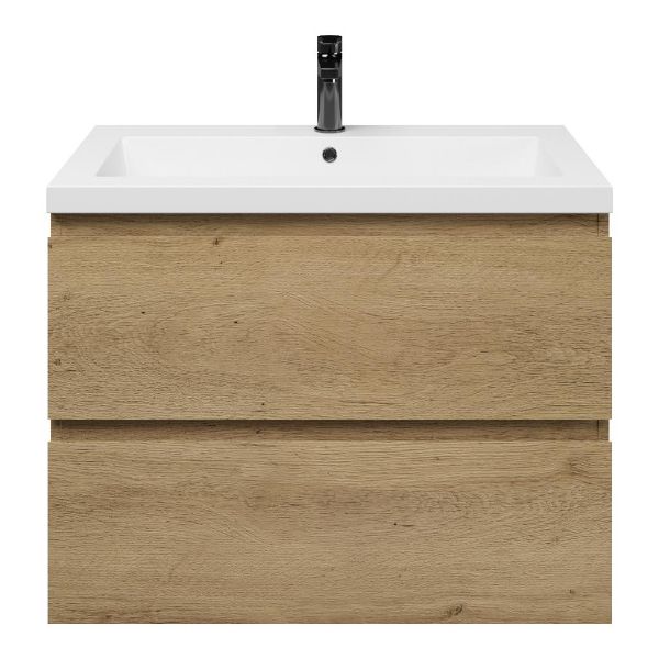 Zoutelande badmeubel 80 cm warm eiken met polystone Cadzand wastafel wit glans, 1 kraangat