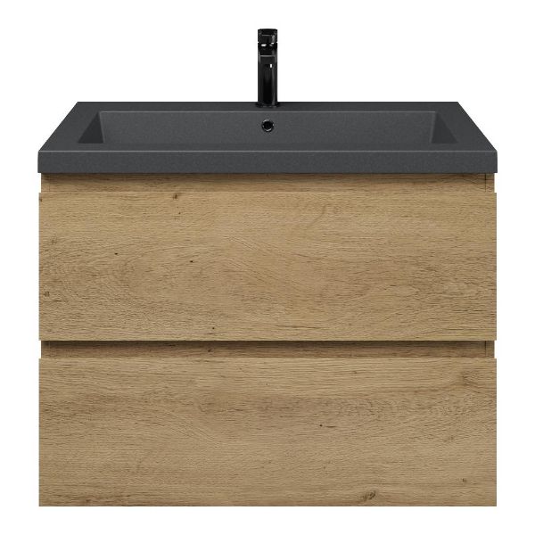 Zoutelande badmeubel 80 cm warm eiken met polystone Cadzand wastafel grijs mat