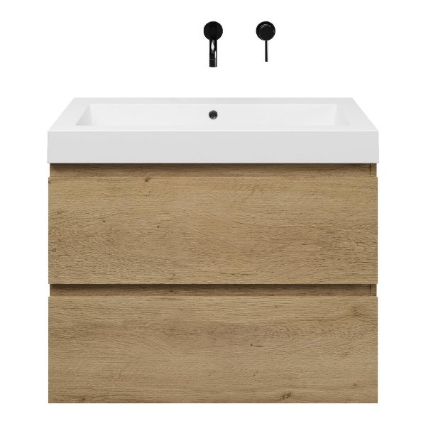 Zoutelande badmeubel 80 cm warm eiken met polystone Cadzand wastafel wit glans, zonder kraangat