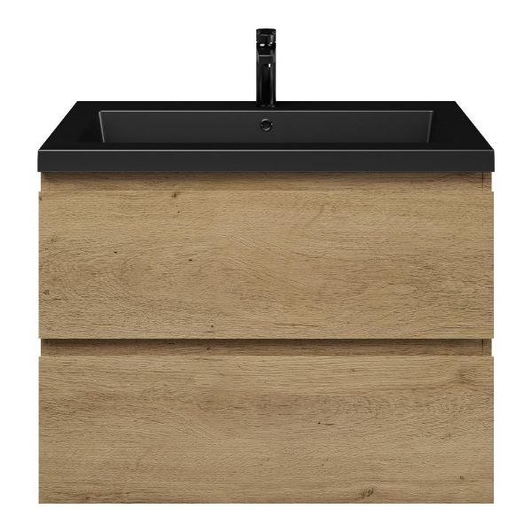 Zoutelande badmeubel 80 cm warm eiken met polystone Cadzand wastafel zwart mat, 1 kraangat