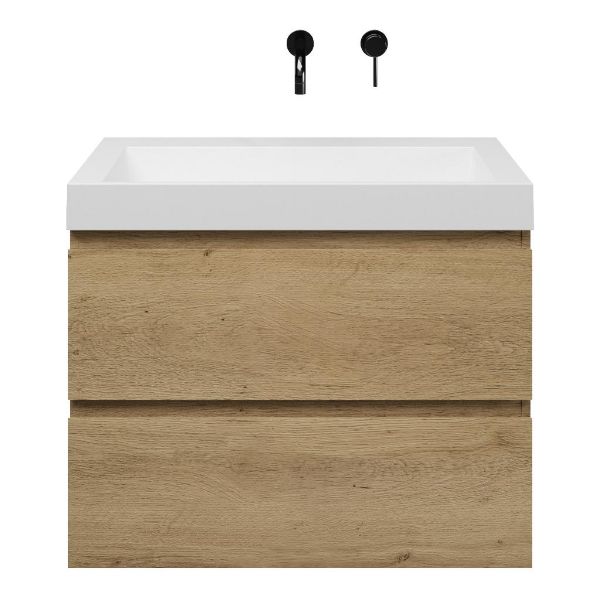 Zoutelande badmeubel 80 cm warm eiken met polystone Haamstede wastafel wit mat, zonder kraangat