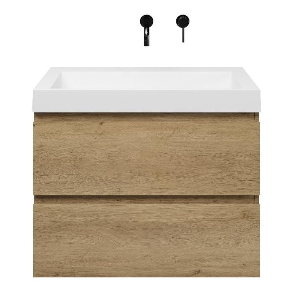 Zoutelande badmeubel 80 cm warm eiken met polystone Haamstede wastafel wit glans, zonder kraangat
