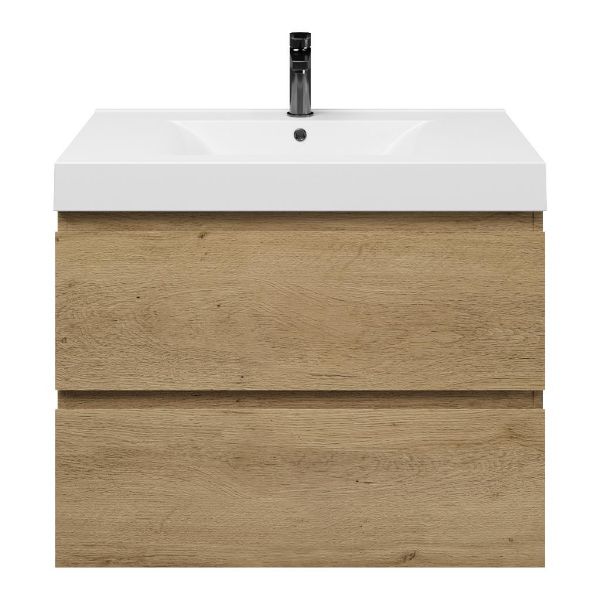 Zoutelande badmeubel 80 cm warm eiken met polystone Wave wastafel wit glans