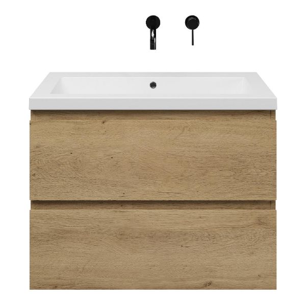 Zoutelande badmeubel 80 cm warm eiken met quartz Cadzand-Q wastafel wit mat