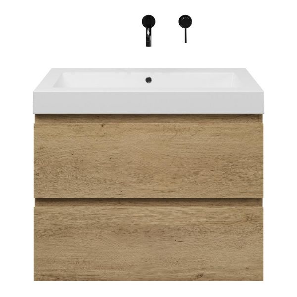Zoutelande badmeubel 80 cm warm eiken met quartz Cadzand-Q wastafel wit mat