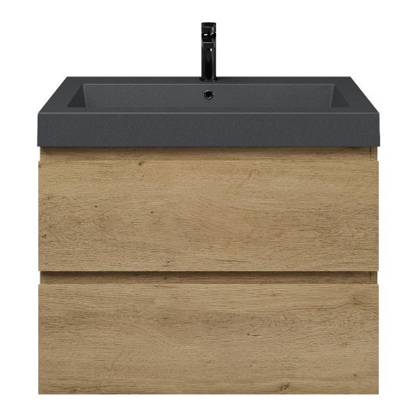 Zoutelande badmeubel 80 cm warm eiken met quartz Cadzand-Q wastafel grijs mat, 1 kraangat