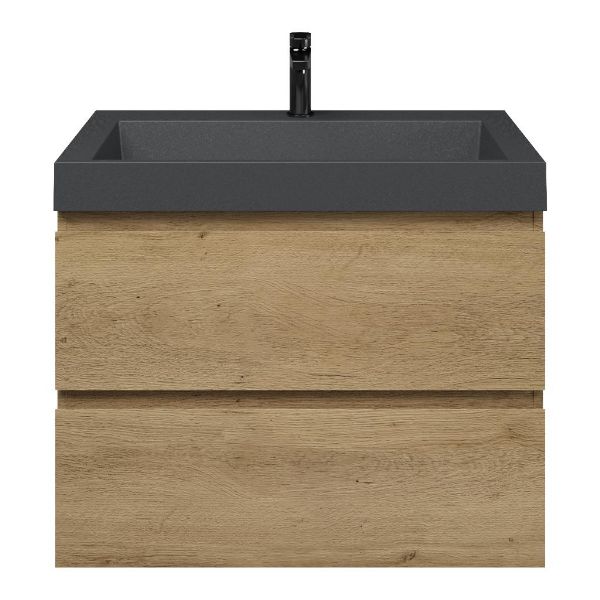 Zoutelande badmeubel 80 cm warm eiken met quartz Haamstede-q wastafel grijs mat, 1 kraangat