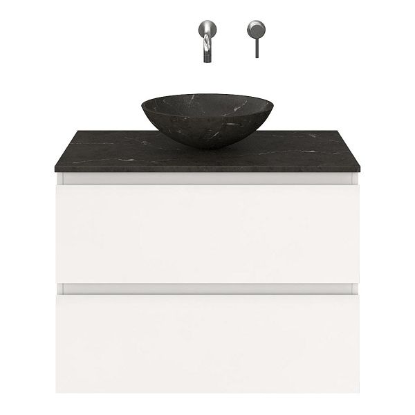 Zoutelande badmeubel 80 cm wit hoogglans met afdekblad 2 cm natuursteen blue stone zonder kraangat