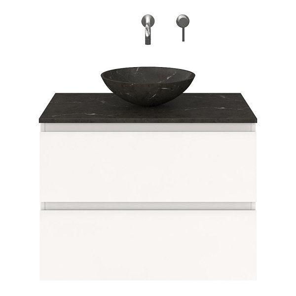 Zoutelande badmeubel 80 cm wit mat met afdekblad 2 cm natuursteen blue stone zonder kraangat