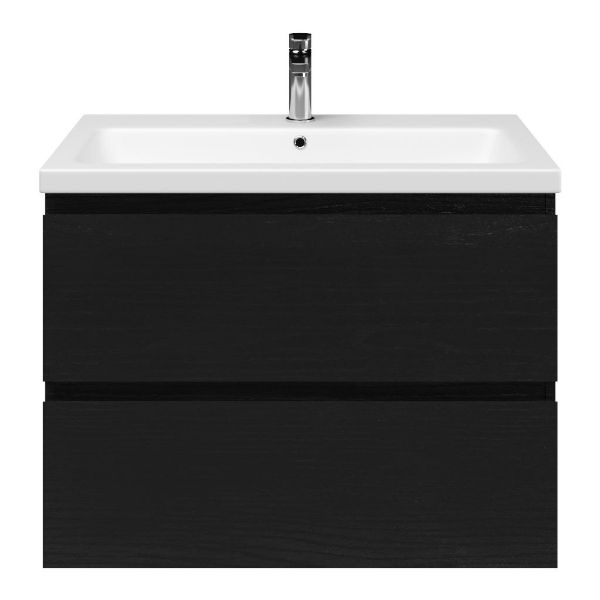 Zoutelande badmeubel 80 cm zwart mat eiken met keramische Dishoek wastafel wit mat