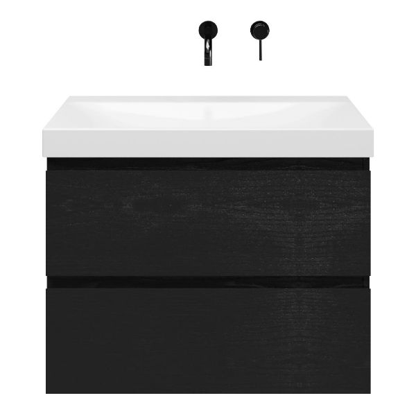 Zoutelande badmeubel 80 cm zwart mat eiken met keramische Rockanje wastafel wit glans