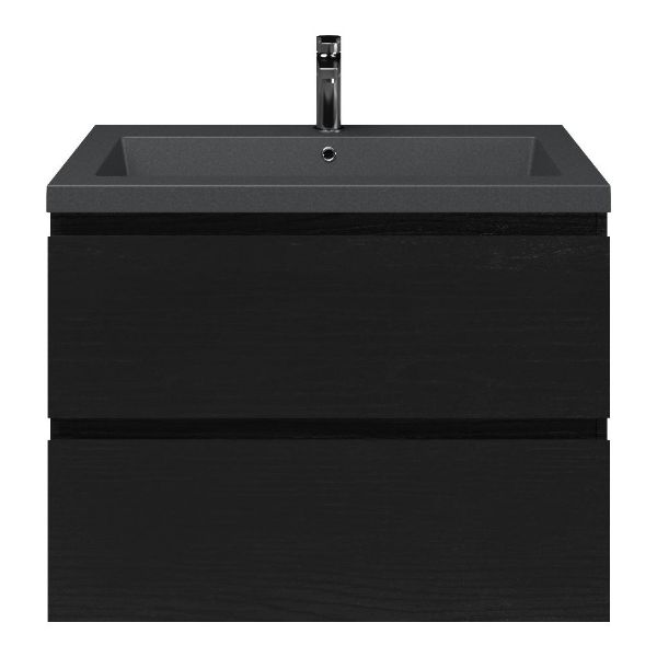 Zoutelande badmeubel 80 cm zwart mat eiken met polystone Cadzand wastafel grijs mat