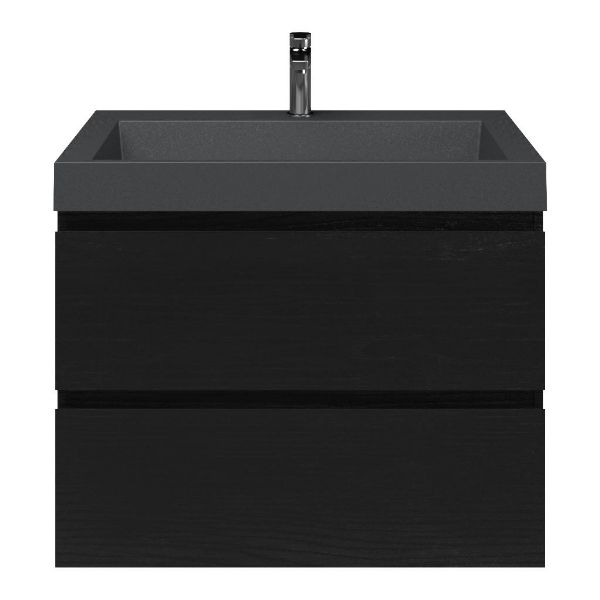 Zoutelande badmeubel 80 cm zwart mat eiken met quartz Haamstede-q wastafel grijs mat, 1 kraangat