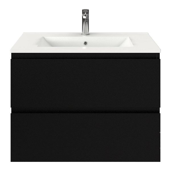 Zoutelande badmeubel 80 cm zwart mat met keramische Huisduinen wastafel wit glans