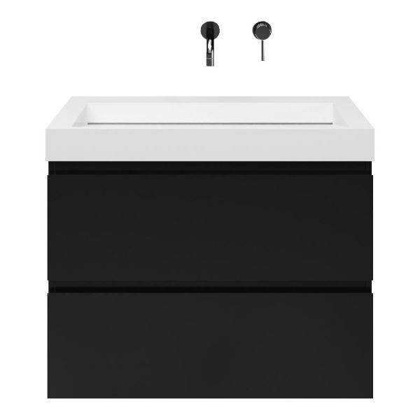Zoutelande badmeubel 80 cm zwart mat met solid surface Solid wastafel wit glans